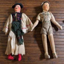 DEUX FIGURINES POUPÉE ARTISANALE VINTAGE RÉGIONALES BASQUE ET AUTRICHE OU ALLEMAND