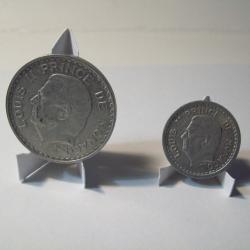2 pi&egrave;ces de monnaies 5 francs Louis 2 Prince de Monaco ET 1 franc