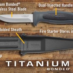 Couteau Bushcraft Rando Camillus Felix Lame Acier 420 Manche Moulé Etui Plastique Allume Feu