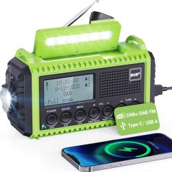 Radio Urgence DAB Solaire Manivelle Batterie 5000mAh SOS Lampe Poche USB Étanche IPX4 Kit Survie