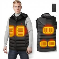 Gilet chauffant avec capuche et batterie 20 000mAh - 5 zones chauffantes fibre carbone, chaleur